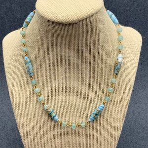 Gold Blue Millifleur Necklace Multicolor Swirled Flower